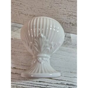White Ceramic Ribbed Pedestal Vase Fluted Acanthus Leaf Footed Urn Decor